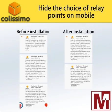 Hide the choice of relay points on the official Colissimo module on mobile